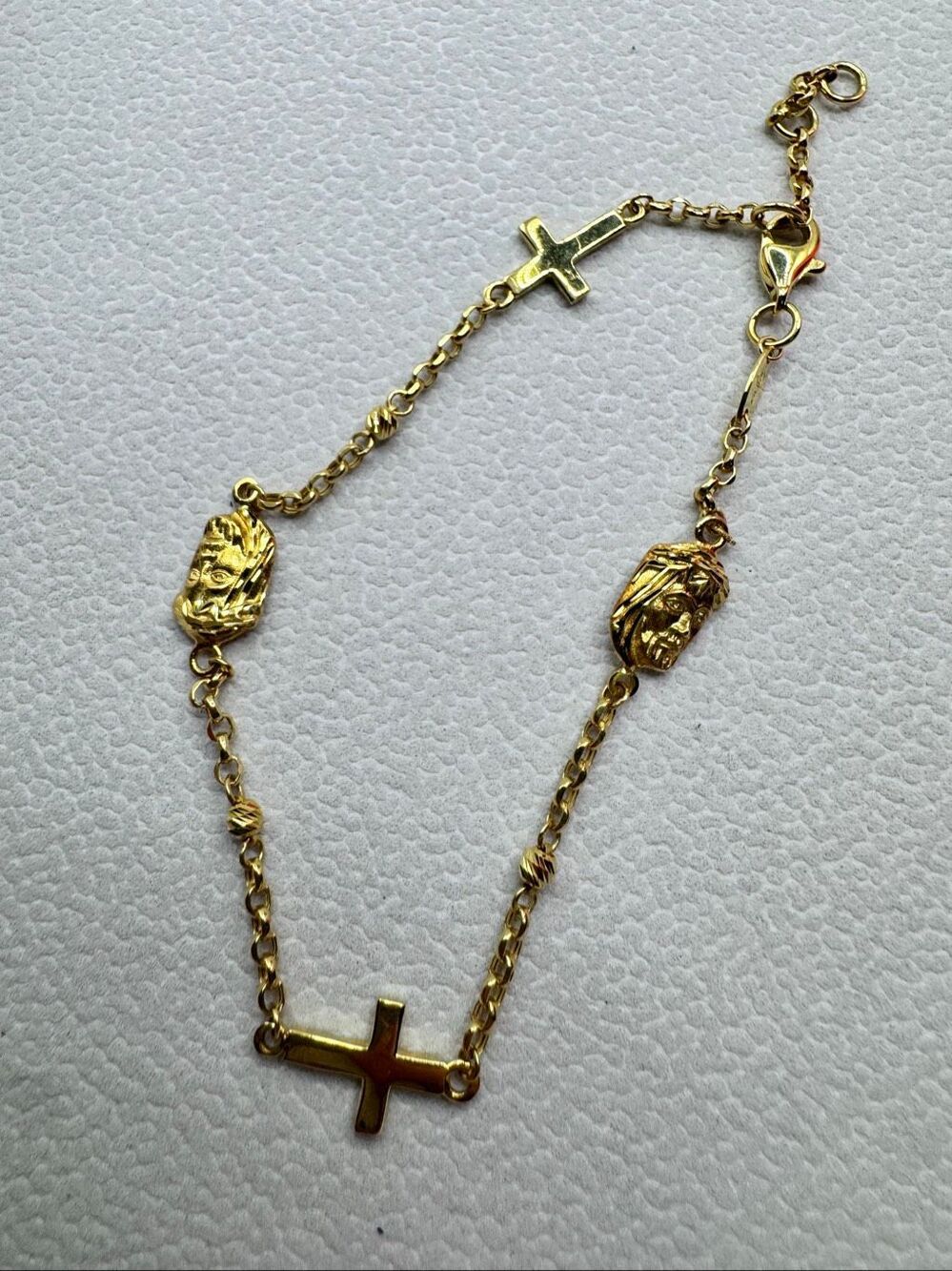 10K Yellow Gold Jesus and Cross Charm Station Bracelet 3.09g Size 6.5